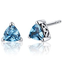 SWISS Blue Topaz Trillion Stud Earrings Sterling Silver 1.50 Carats