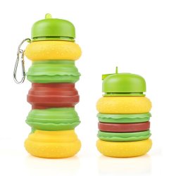 Kids Collapsible Silicone Water Bottle - Hamburger