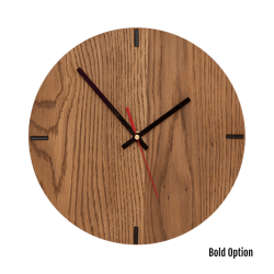 Mika Wall Clock In Oak - 250MM Dia Mid Brown Bold Red Second Hand