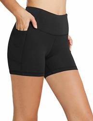 Baleaf Women's 5" High Waist Workout Yoga Running Compression Exercise Shorts Side Pockets Black XL