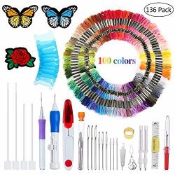 New Magic Embroidery Pen Punch Needle Embroidery Patterns Punch Needle Kit Craft Tool Embroidery Pen Set Threads For Sewing Knitting Diy Threaders