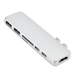 Inverlee Type-c Usb-c Hub Adapter Sd micro Sd Cardreader Dual USB 3.0 Polt With HDMI For Macbook Pro Silver