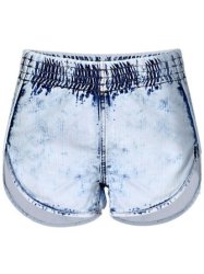 Casual Women Elastic Waist Irregular Denim Shorts With Pocket