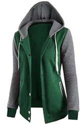 Women Generic Casual Hooded Boutton Down Baseball Jacket Green S