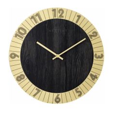 35CM Flare Metal And Wood Round Wall Clock - Gold