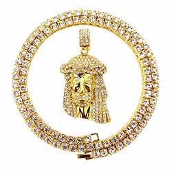 Hh Bling Empire Mens Hip Hop Iced Out 14K Gold Artificial Diamond Jesus Piece Pendant Cz Tennis Chain Necklace Jesus C