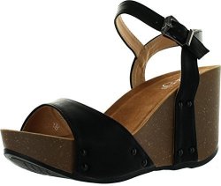 Refresh MARA-06 Womens Ankle Strap Comfort Wide Band Platform Wedge Sandals Black 8.5