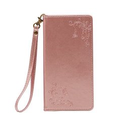 Iphone 6 6S Plus Wallet Case Premium Pu Leather 2 Card Holder Wrist Strap Magnetic Closure Embossed Flip Cover Protective For Iphone 6 6S Plus 5.5 Rose Gold