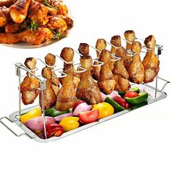 Cobcob Chicken Rack Leg And Wing Grill Rack Stainless Steel Metal Roaster Stand With Drip Tray For Cooking Vegetables In Bbq Juices Non-stick Silver
