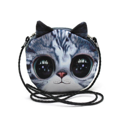Women 3D Cute Cat Face Crossbody Bag Shoulder Bag Zipper Coin Bag