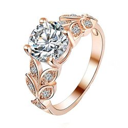 Alonea Women's Flower Crystal Rings Exquisite Princess Tiny Diamond Promise Rings For Her Size 6-9 Rose Gold 9