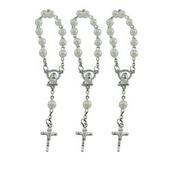 25 Pcs Baptism Favors MINI Rosaries Simulated Pearl Beads With Sivler Plated Accents - Recuerditos De Bautismo - First Holy Communion - Wedding