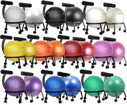 Isokinetics Inc. Brand Adjustable Fitness Ball Chair - Solid Black Metal Frame Finish - Exclusive: 60MM 2.5" Wheels - Adjustable Base And Back Height