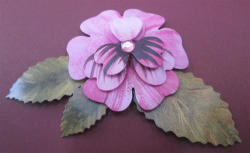 The Velvet Attic - Handmade 3d Paper Tole Flower With Leaves & Diamante - 3 Layers