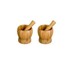 2 Pieces - Bamboo Mortar & Pestle Hand Grinder
