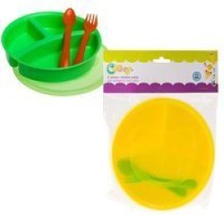 Cooey 3 Section Plate & Cover Complete With Cutlery Bpa Free 2 Pack