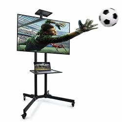 Rolling Tv Cart For 32 To 70 Inch Lcd LED Plasma Flat Panel Screen Heavy Duty Support 140 Lbs Tv Mobile Stand With Wheels & 2 Organize Shelves