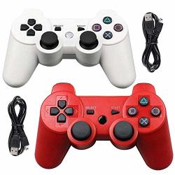 Tidoom PS3 Controller 2 Pack PS3 Wireless Controller Compatible For Playstation 3 Playstation 3 Controller Wireless Bluetooth 6-AXIS Gamepad Controllers With 2 Pcs Charging Cables Red And White