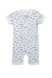 Feather Baby Boys Clothes Pima Cotton Short Sleeve Henley One-piece Shortie Romper 6-9 Months Fish-blue On White