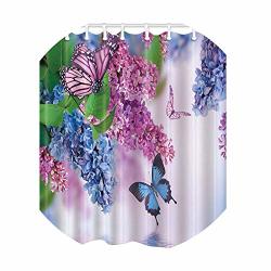 Pink Pose Butterfly Print Waterproof Shower Curtain Polyester Washable Fabric Bath Curtain Home Bathroom Curtains With 12 Hooks F489 W180XH200CM Curtain