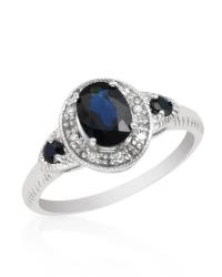 Exclusive Jewelery Natural Diamond And Sapphire Engagement Ring In 10CT White Gold Size L