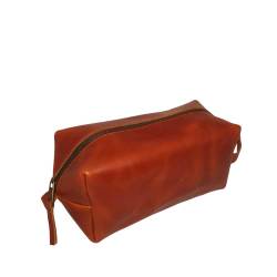 Karisimbi Genuine Full Grain Crazy Horse Leather Toiletry Bag - Waxed Light Brown