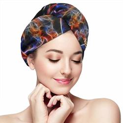 Microfiber Hair Towel Wraps For Women Quick Dry Hair Cap With Button - Hunter Fractal Of Male African Lion In The Maasai Mara National