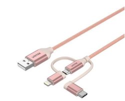 UNITEK 3-IN-1 USB 2.0 To Micro USB Multi Charging Cable With Usb-c Lightning Adapter - Rose Gold