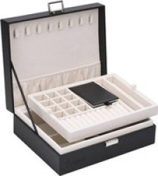 Faux Leather Double Layer Jewellery Organiser Black