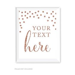 Andaz Press Fully Personalized Wedding Party Signs Rose Gold Faux Glitter 8.5X11-INCH Wall Art Poster Gift Your Text Here 1-PACK Champagne Copper Colored Party