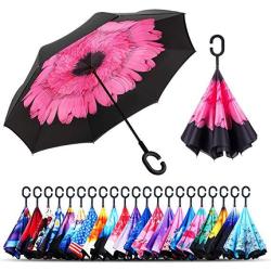 Windproof Double Layer Folding Inverted Umbrella Self Stand Upside-down Rain Protection Car Reverse Umbrellas With C-shaped Handle