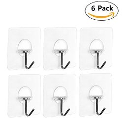 Larlife Adhesive Wall Hooks Max: 15LB - Reusable Nail Free No Scratch Transparent Heavy Duty Wall Sticky Hook For Bathroom & Kitchen Wall &