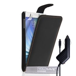 Yousave Accessories Samsung Galaxy A7 Case Black Pu Leather Flip Cover With Car Charger