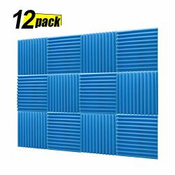 Acoustic Panels Studio Foam Sound Proof Panels Noise Dampening Foam Studio Music Equipment Acoustical Treatments Foam - 12 Pack - 12"12"1" Blue