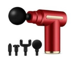 Rechargeable 4 Heads Portable Muscle Massage Gun Percussion Massager - Red