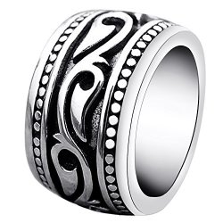 Men's Heavy Wide Vintage Titanium Stainless Steel Mens Ring Black Silver Punk Ring Celtic Wedding Band Birthday Father's Day Gift Size 12