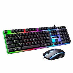 Wired Keyboard And Mouse Combo Color Rainbow LED Backlit Mechanical Feeling Anti-slip Wheel USB Adapter For PS4 Xbox One And 360 Gaming
