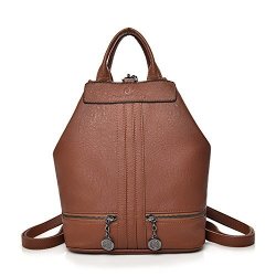PU Leather Multifunction Backpack Women Double Zipper School Bags Soft Large Capacity Teenager Girls Backbag Ladies Brown 13 Inches