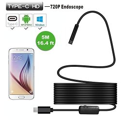 Cllena Type-c USB Endoscope 2 In 1 Borescope Inspection Camera 2.0 Megapixels HD Snake Camera With USB Adapter For Android windows - 5.0 Meters 16.4 Ft.