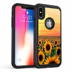 Iphone Xr Case Rossy Heavy Duty Hybrid Tpu Plastic Dual Layer Armor Defender Protection Case Cover For Apple Iphone Xr 6.1" 2018 Sunflower Sky Field Yellow Flowers