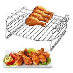 Rack For Grill Smoker Air Fryer Cooking Accessories Stainless Steel Double Fryer Layer With Skewers Baking Shelf Grill Bbq Rack