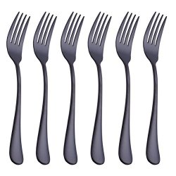 Onlycooker Black 6 Piece Dinner Fork Set 7.3-INCH Stainless Steel Table Forks Flatware Silverware Sets Cutlery Utensils Dinnerware Service For 6 Dishwasher Safe