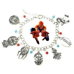 Superheroes Spiderman Marvel Silver Tone Cartoon Comic Logo Charm Bracelet W gift Box By