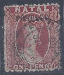 Natal 1869 1d Rose Overprinted Type 7e Fine Used
