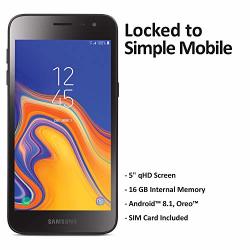 Simple Mobile Samsung Galaxy J2 4G LTE Prepaid Smartphone Locked - Black - 16GB - Sim Card Included - GSM