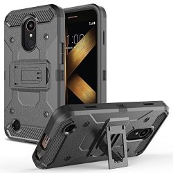 LG K20 Plus Case LG K20 V Case LG Harmony Case Rosebono Shockproof Protective Combo Kickstand Case Cover With Kickstand For LG LV5 Black