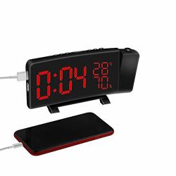 Barcley Projection Alarm Clock 7" LED Screen 3-COLOR 4-LEVEL Dimmer Easy Operation Dual USB Phone Charging Port Snooze Modle 180 Rotatable Projector Digital Alarm