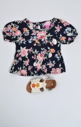 SOLO Infants Peplum Floral Top - Navy - Navy 12-18 Months