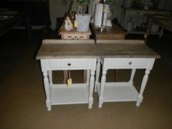Two Bedside Pedestals With Cream Base And Re-claimed Wooden Tops - L 57cm W 36cm H 66cm