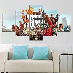 Wsjxy 5 Piece Wall Art Canvas Prints Painting Pictures Wall Artwork 5 Panel Game Grand Theft Auto Home Decor Canvas Poster Modern For Kids Room Frameless